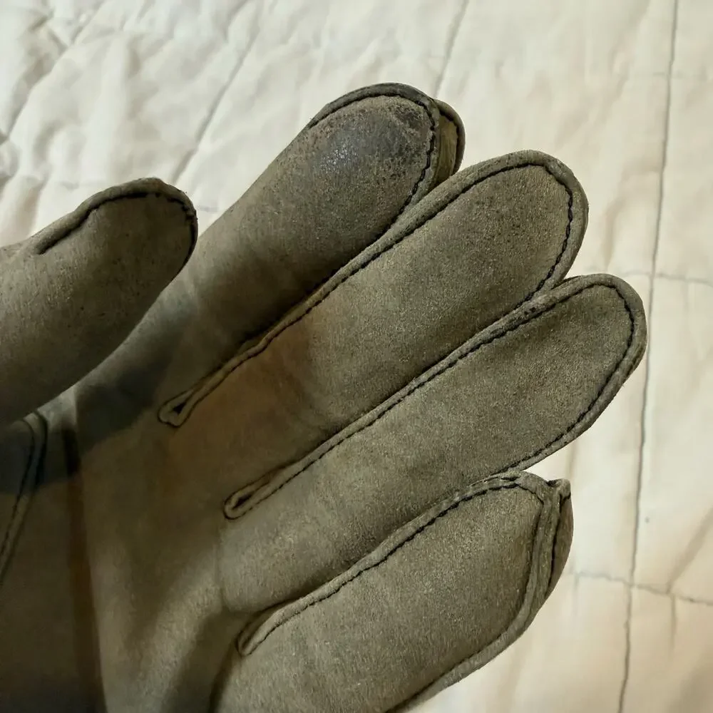Vintage H&P Green Gray Suede Driving Gloves women's Ladies Soft Unlined